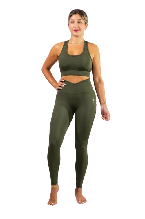 CLASSIC HIGH - RISE CROSSOVER LONG LASTING COMFORTABLE LEGGING ARMY GREEN