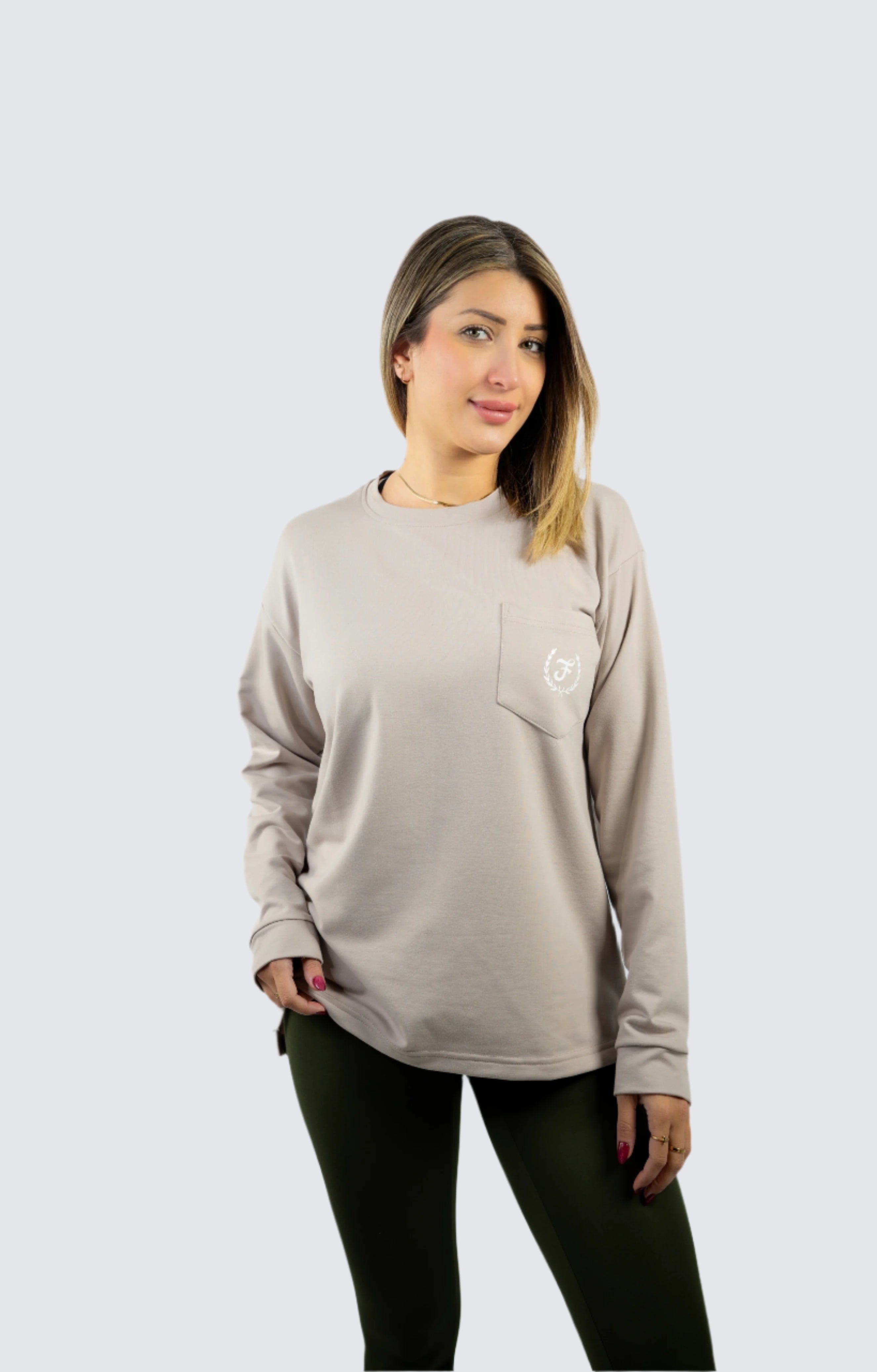 Long Sleeve Fitbody Tee Beige