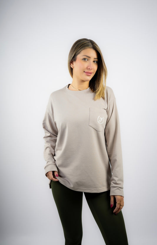 Long Sleeve Fitbody Tee Gray Beige